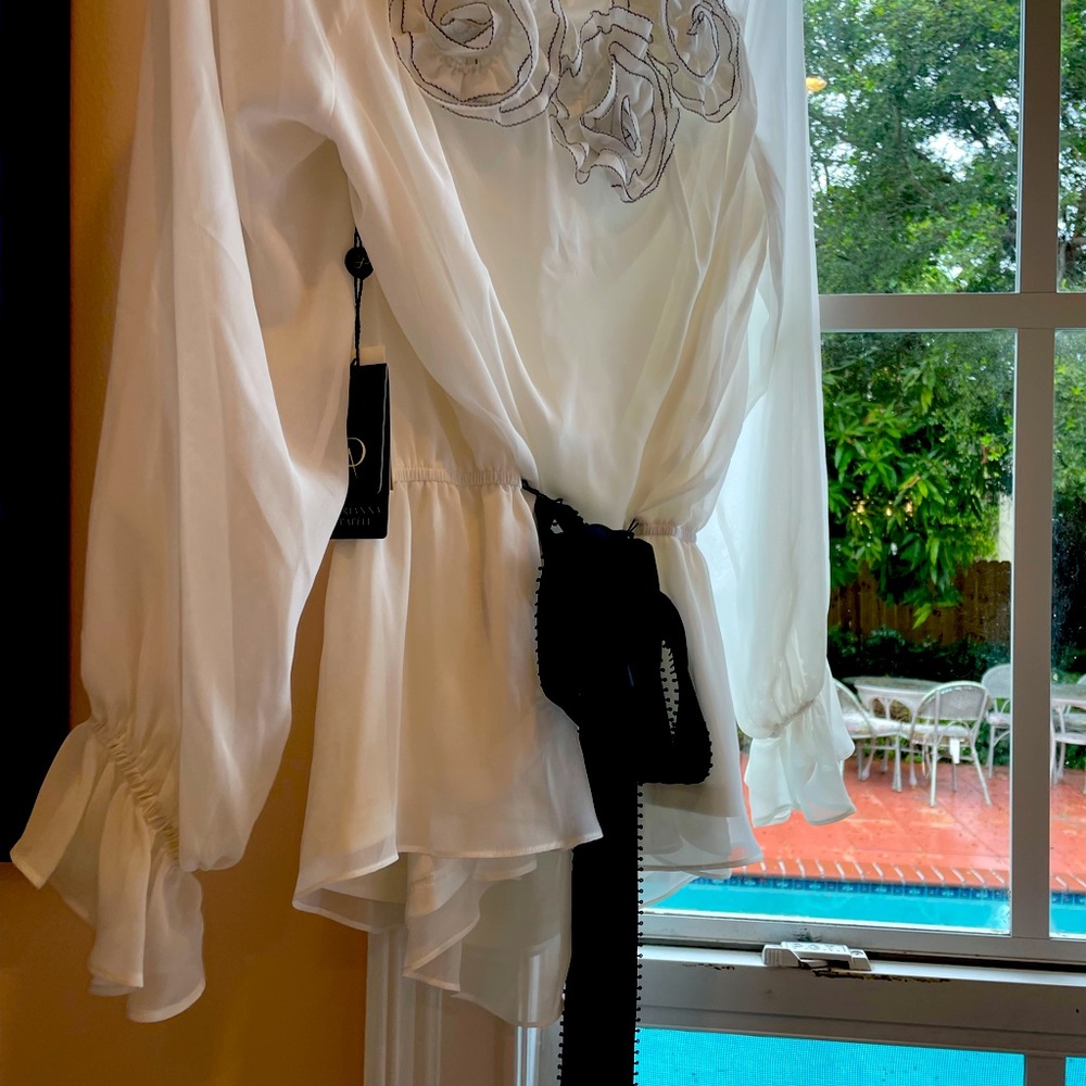 Elegant Women's White Peplum Blouse with Black Sash
